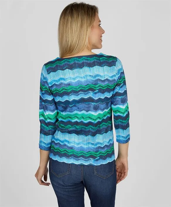 123356- Rabe 3/4 sleeve pattern T-Shirt-Blue/Green