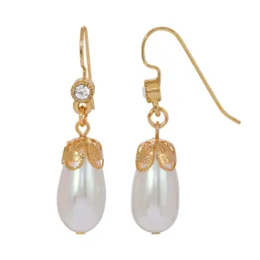 1928 Jewelry Faux Pearl And Crystal Accent Drop Earrings