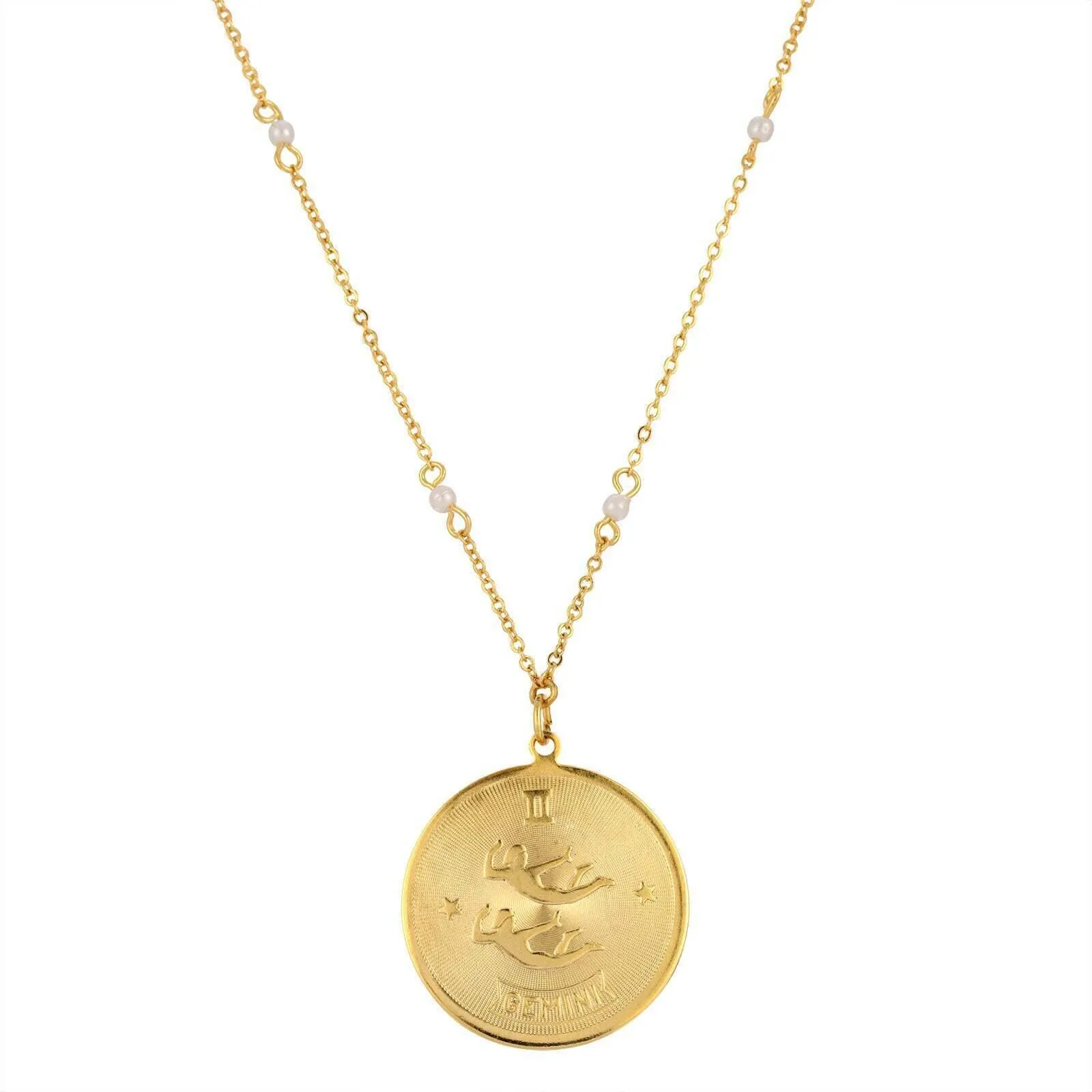 1928 Jewelry Round Zodiac Pendant Necklace With Faux Pearl Accents 20