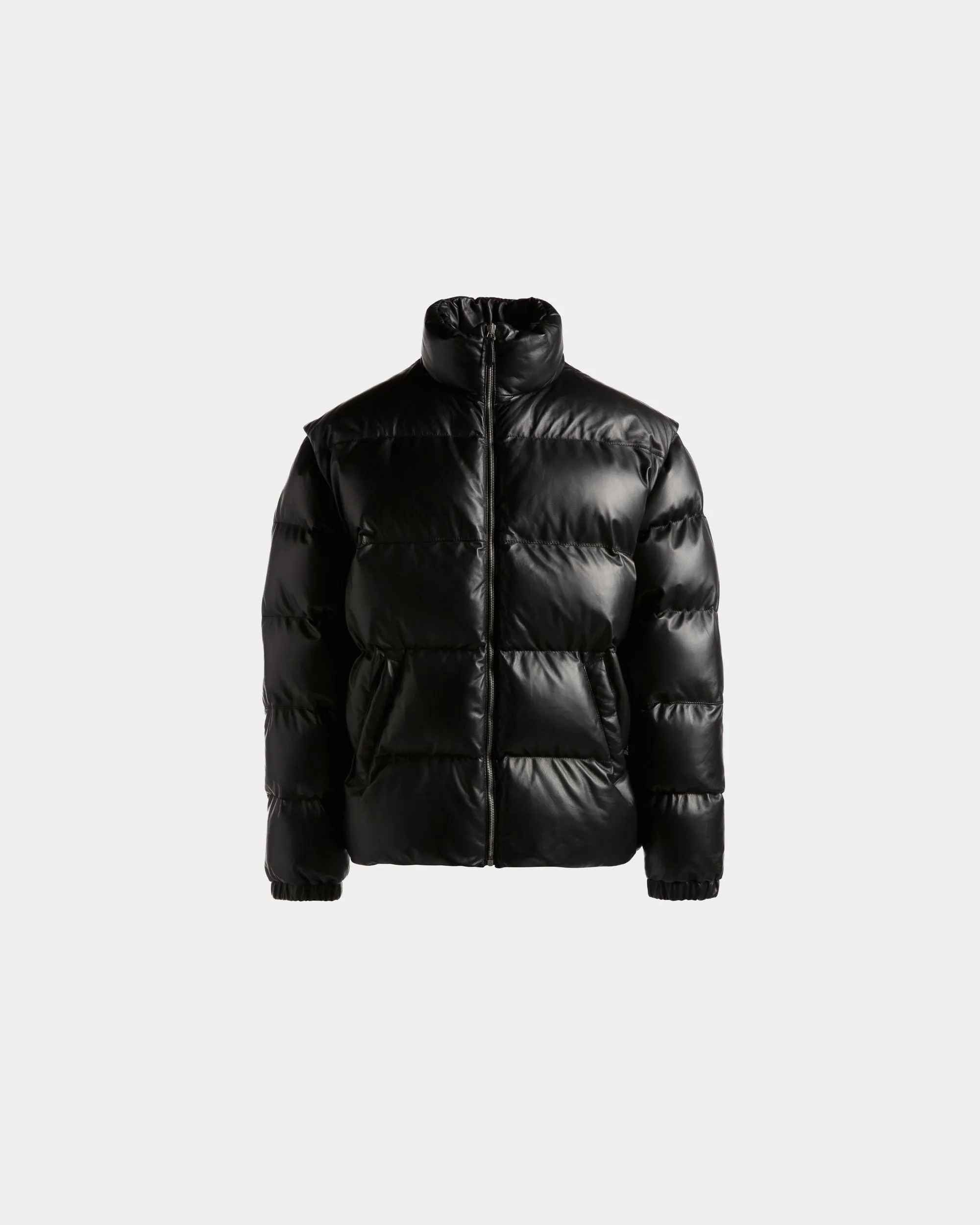 2-in-1 Puffer Jacket in Black Leather 