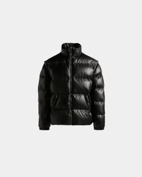 2-in-1 Puffer Jacket in Black Leather 