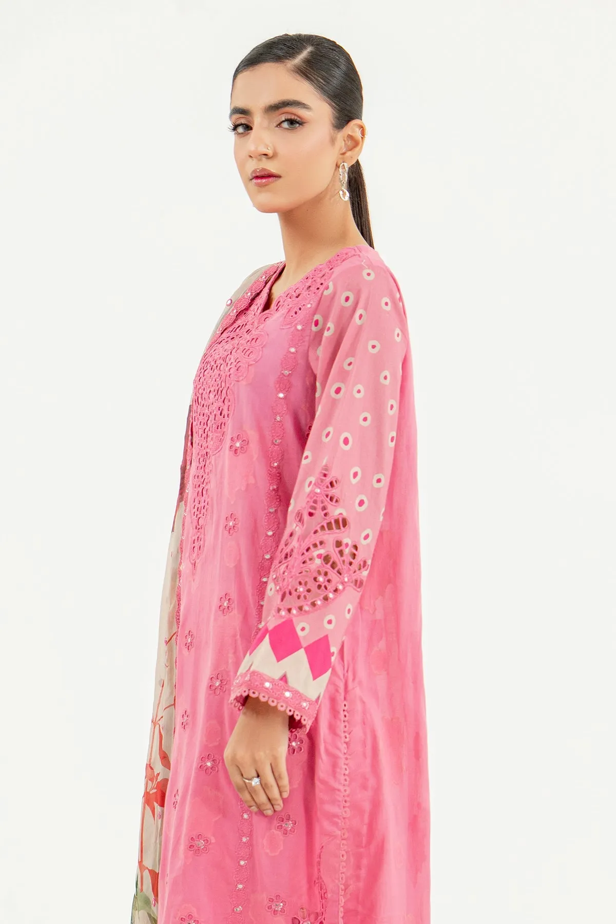 3-Pc Charizma Unstitched Embroidered Lawn With Printed Chiffon Dupatta RM3-17