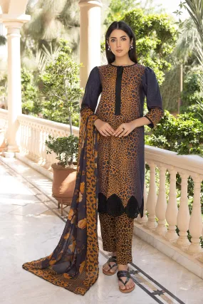 3-Pc Cheeta Printed Embroidered Shirt With Printed Trouser and Bamber Chiffon Dupatta FFP23-23