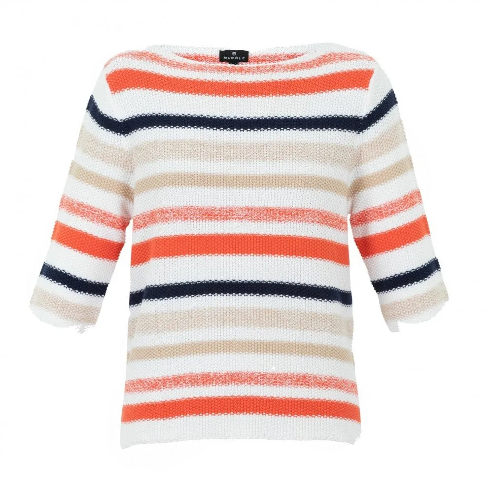 6558- Marble Striped Knit- Orange/Navy