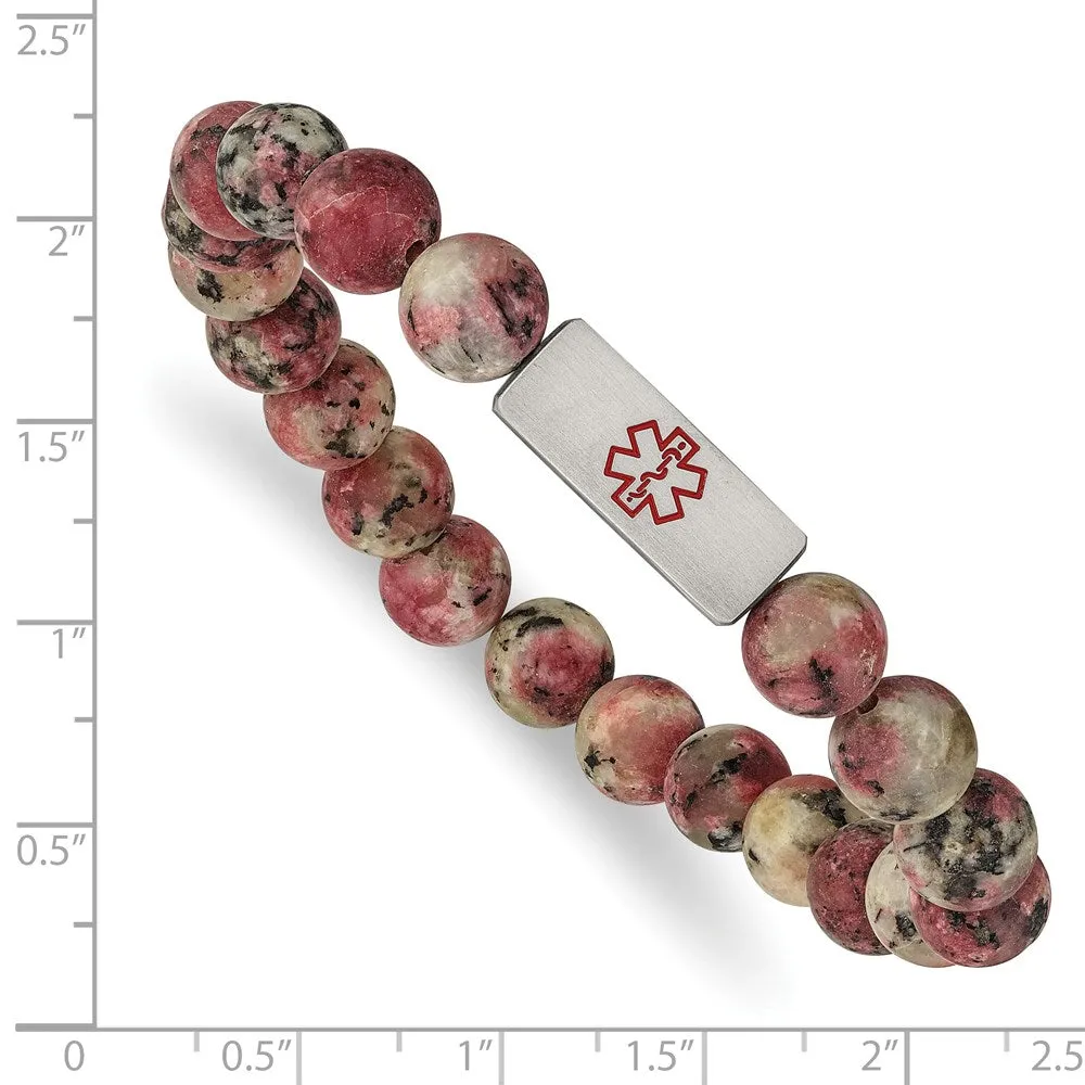 8.5mm Stainless Steel Gemstone Brushed Medical I.D. Stretch Bracelet