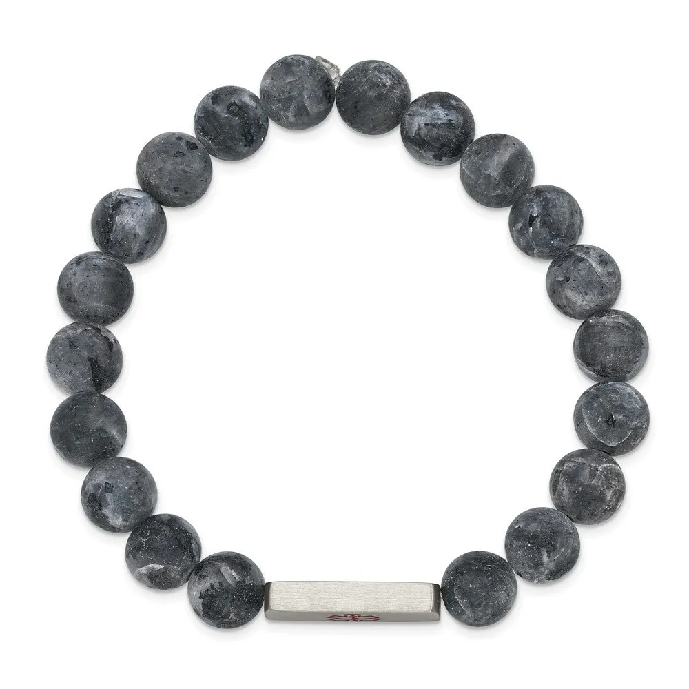 8.5mm Stainless Steel Gemstone Brushed Medical I.D. Stretch Bracelet