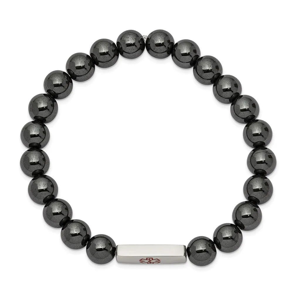 8mm Stainless Steel Hematite Enamel Medical I.D. Stretch Bracelet