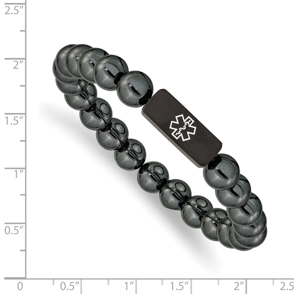 8mm Stainless Steel Hematite Enamel Medical I.D. Stretch Bracelet