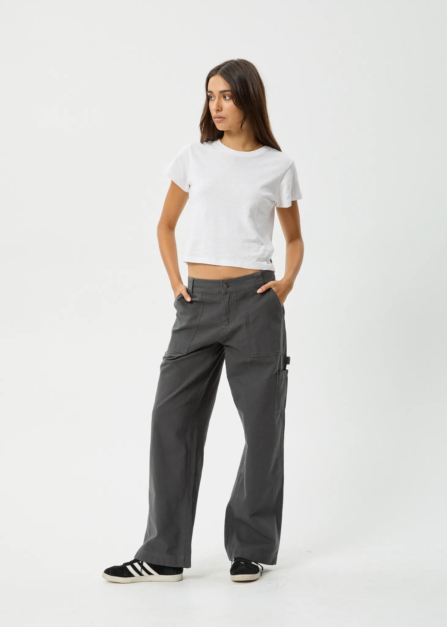 AFENDS Womens Lexi - Low Rise Carpenter Pants - Gunmetal