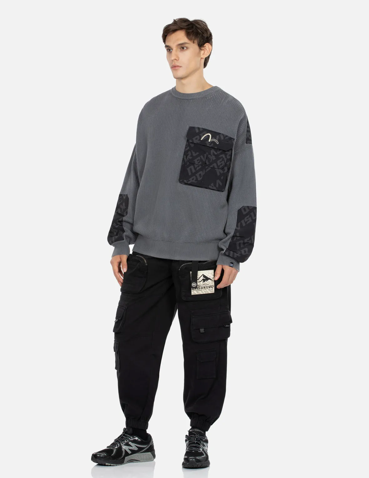 Allover Logo Printed Panel Oversized Sweater