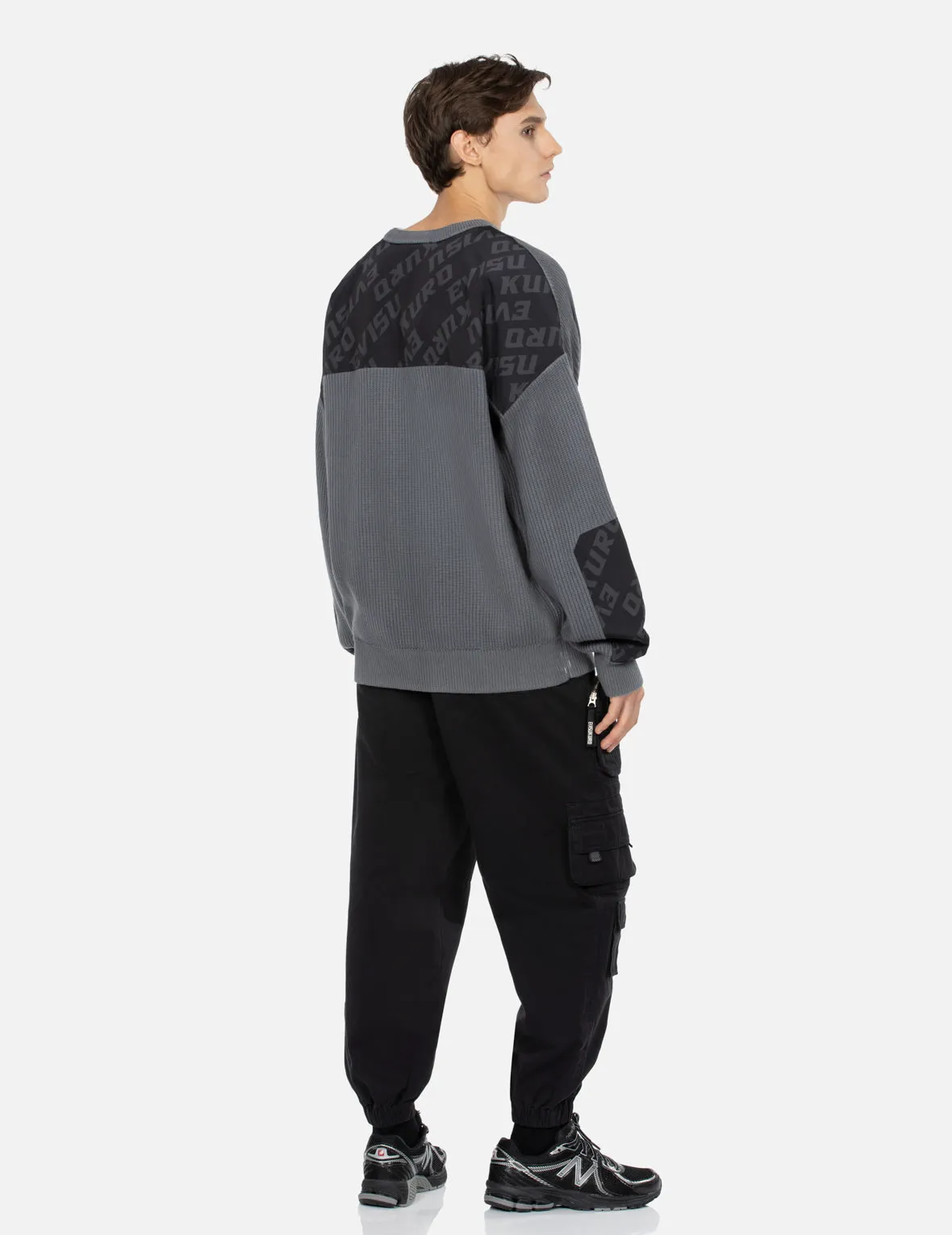 Allover Logo Printed Panel Oversized Sweater