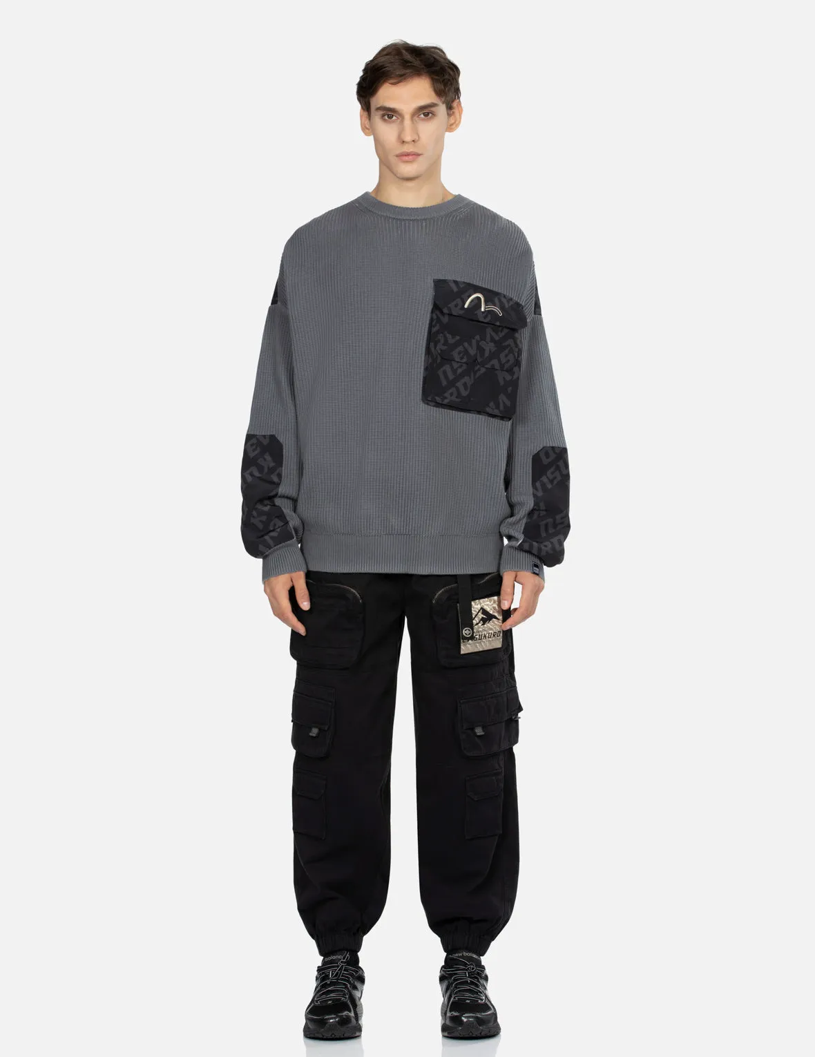 Allover Logo Printed Panel Oversized Sweater