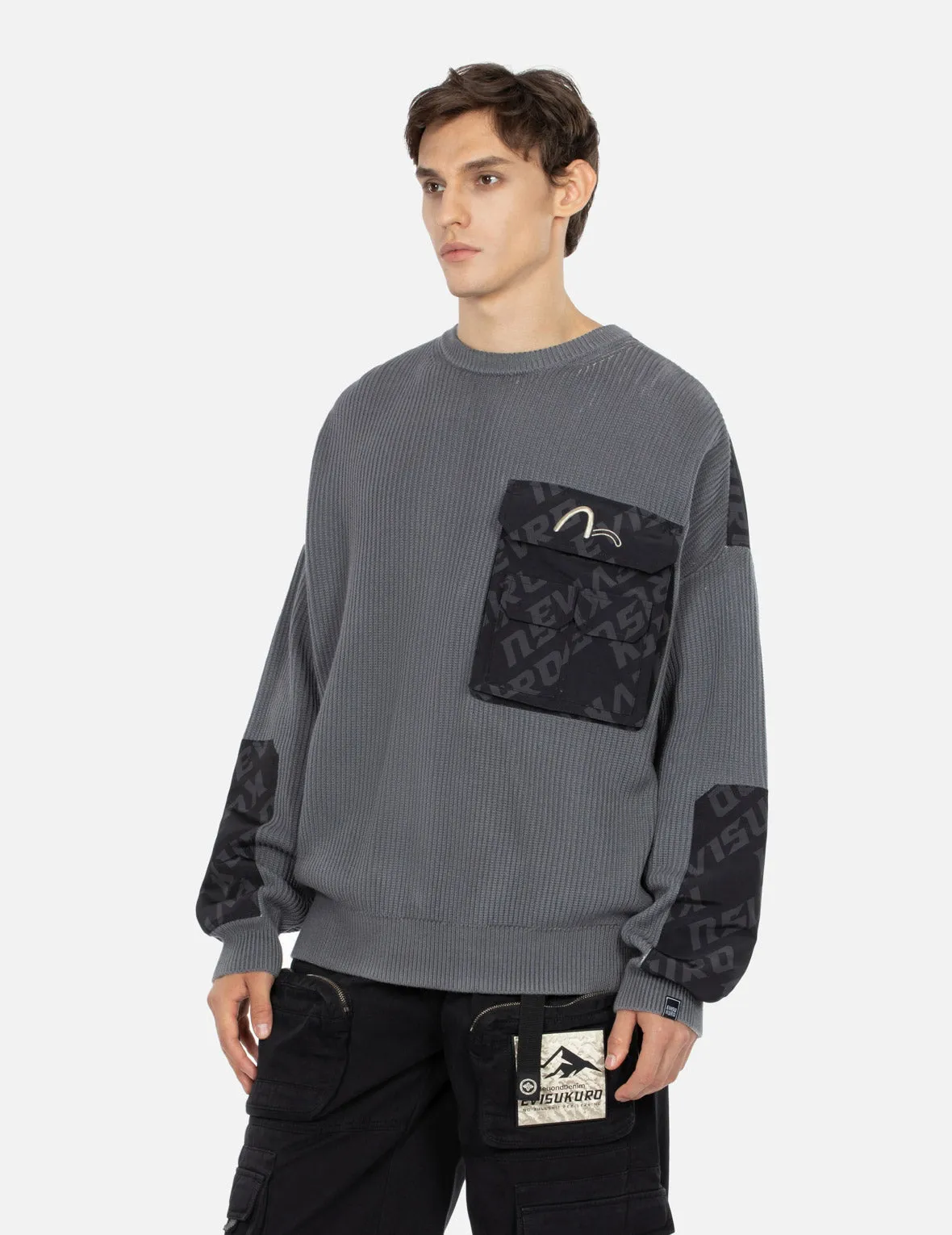 Allover Logo Printed Panel Oversized Sweater