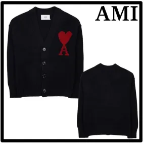 AMI PARIS  |Unisex Wool Street Style Logo Designers Cardigans