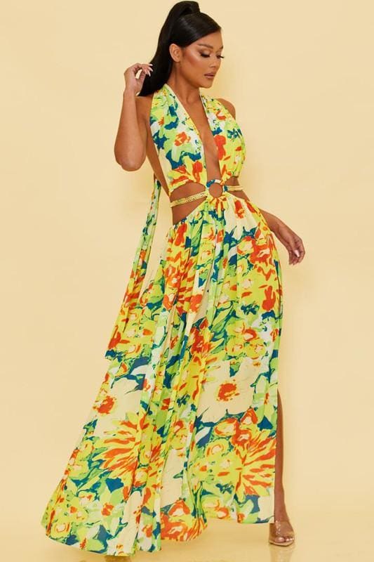 Amy tropical halter dress