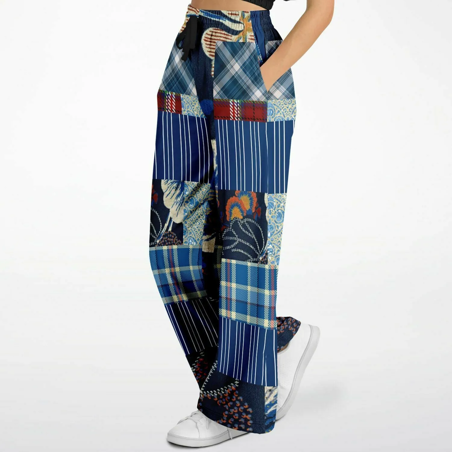 Andromeda Blue Plaid SW Patchwork Eco-Poly Stretchy Phat Bellbottoms