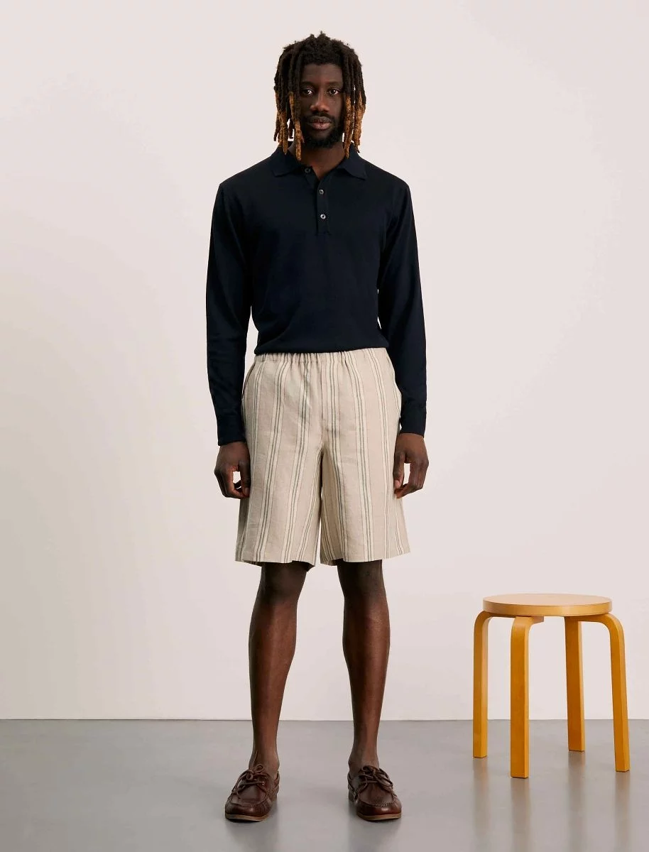 ANOTHER ASPECT Linen Shorts Green Striped