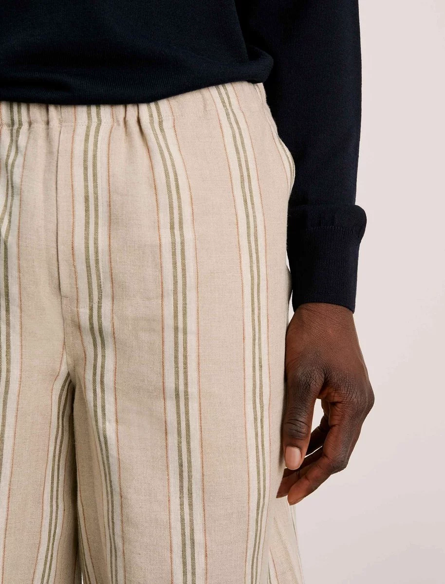 ANOTHER ASPECT Linen Shorts Green Striped