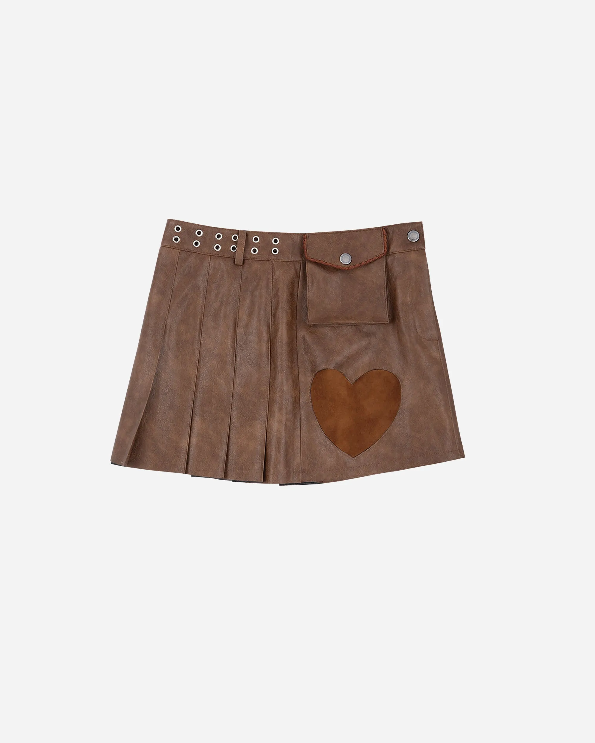 Arina Heart & Pleats Faux Leather Skirt