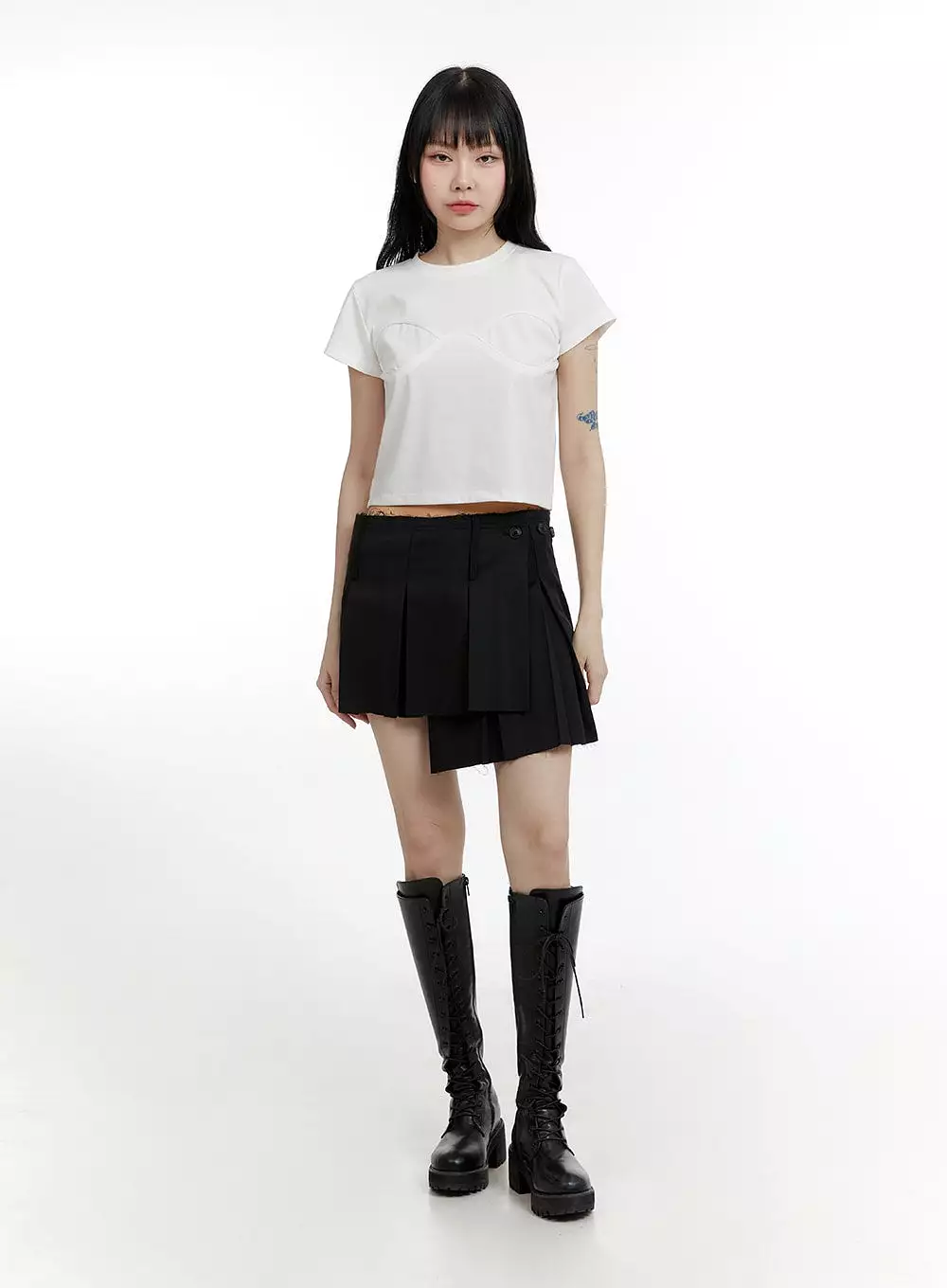 Asymmetrical Wrap Pleated Mini Skirt CM429