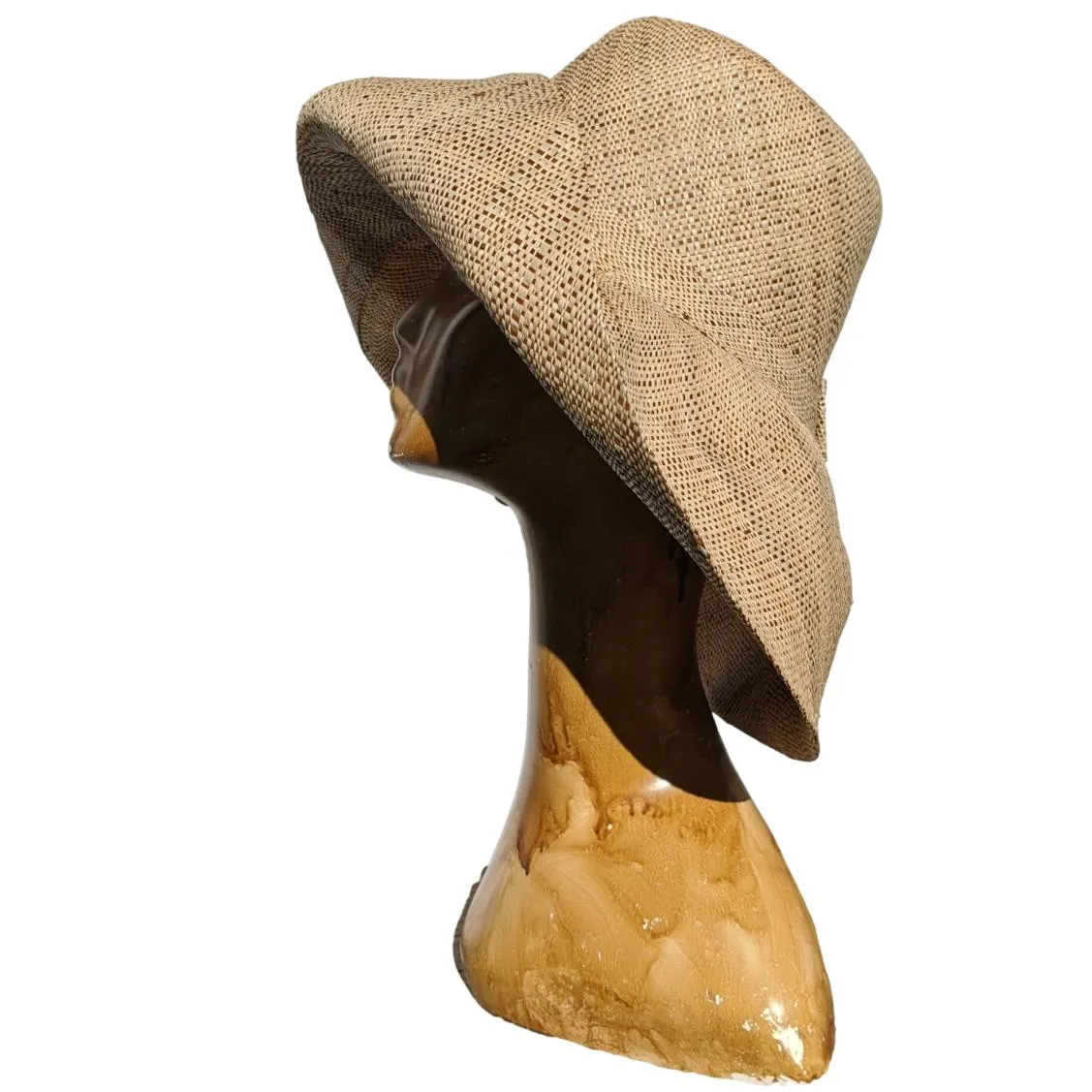 AUDREY | 5 Inches Shapeable Wide Brim Raffia Hat | Natural and Tan | UPF 50