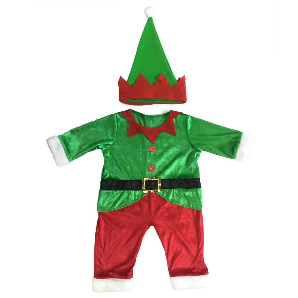 baby Clothes Christmas Children Cosplay Santa?Claus Green baby Onesie Jumpsuits 2-3y Festival Party Clothing Kids New?year Appar