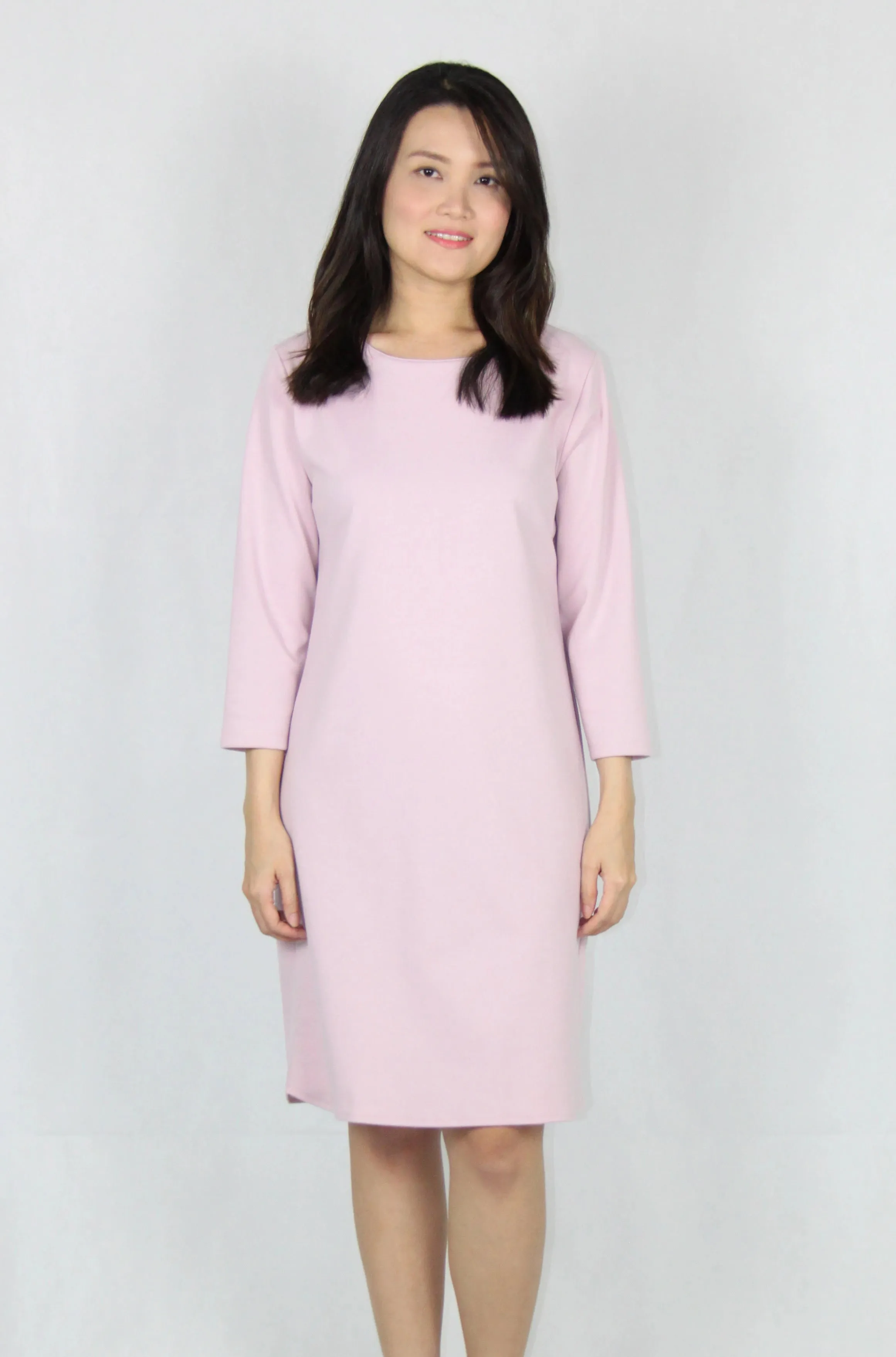 Basic Quarter Sleeve Loose Fit Dress in Pink