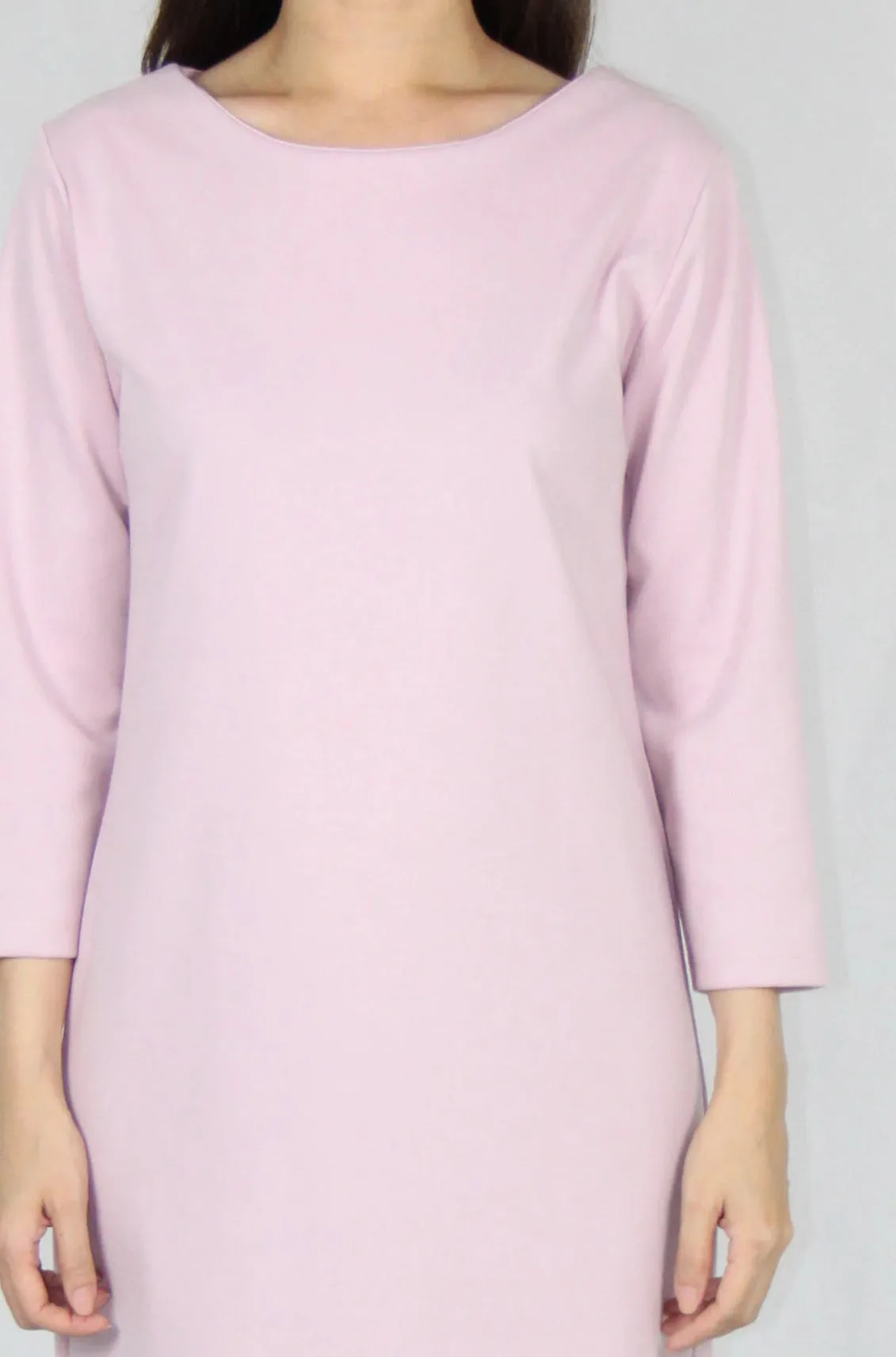 Basic Quarter Sleeve Loose Fit Dress in Pink