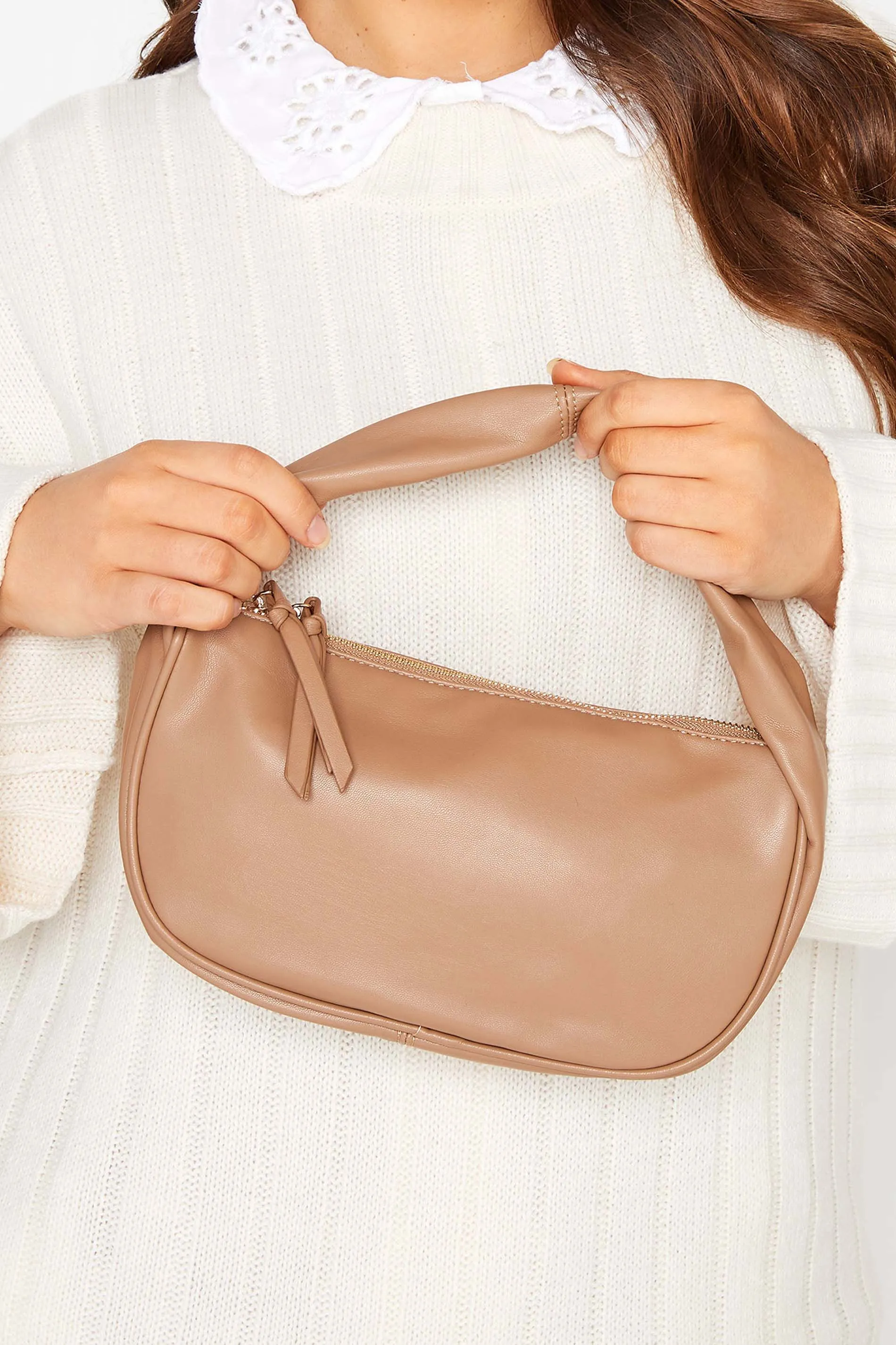 Beige Brown Slouch Handle Bag