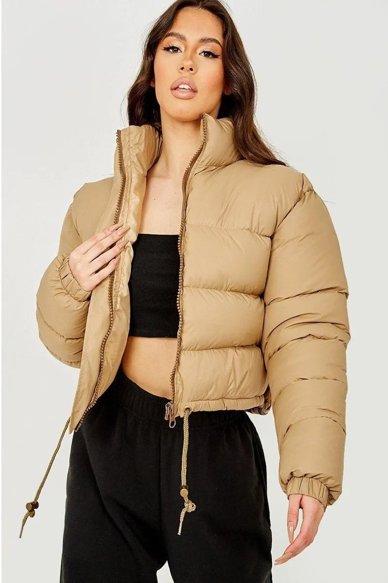 Beige Cropped Puffer Jacket