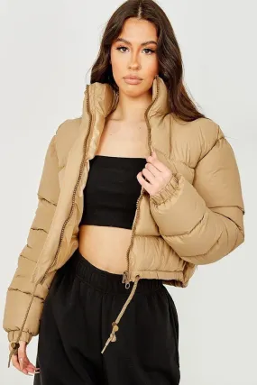 Beige Cropped Puffer Jacket