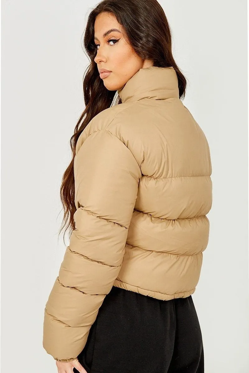 Beige Cropped Puffer Jacket