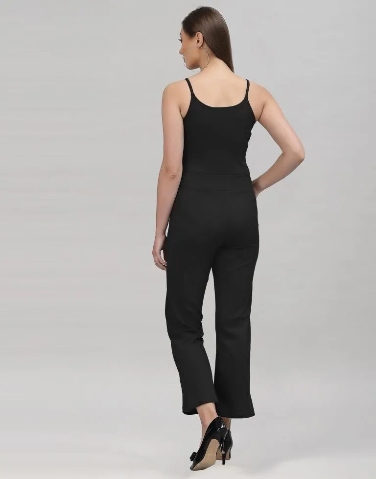 Black Coloured Lycra Plain Jumpsuit