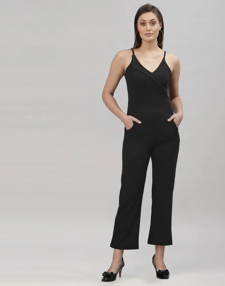 Black Coloured Lycra Plain Jumpsuit