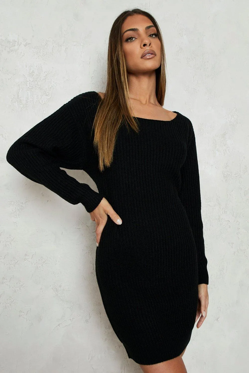 Boat Neck Fisherman Sweater Dress