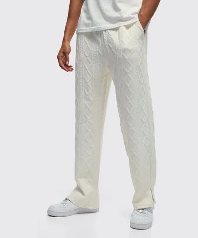 boohoo Mens Relaxed Fit Cable Knit Split Hem Jogger