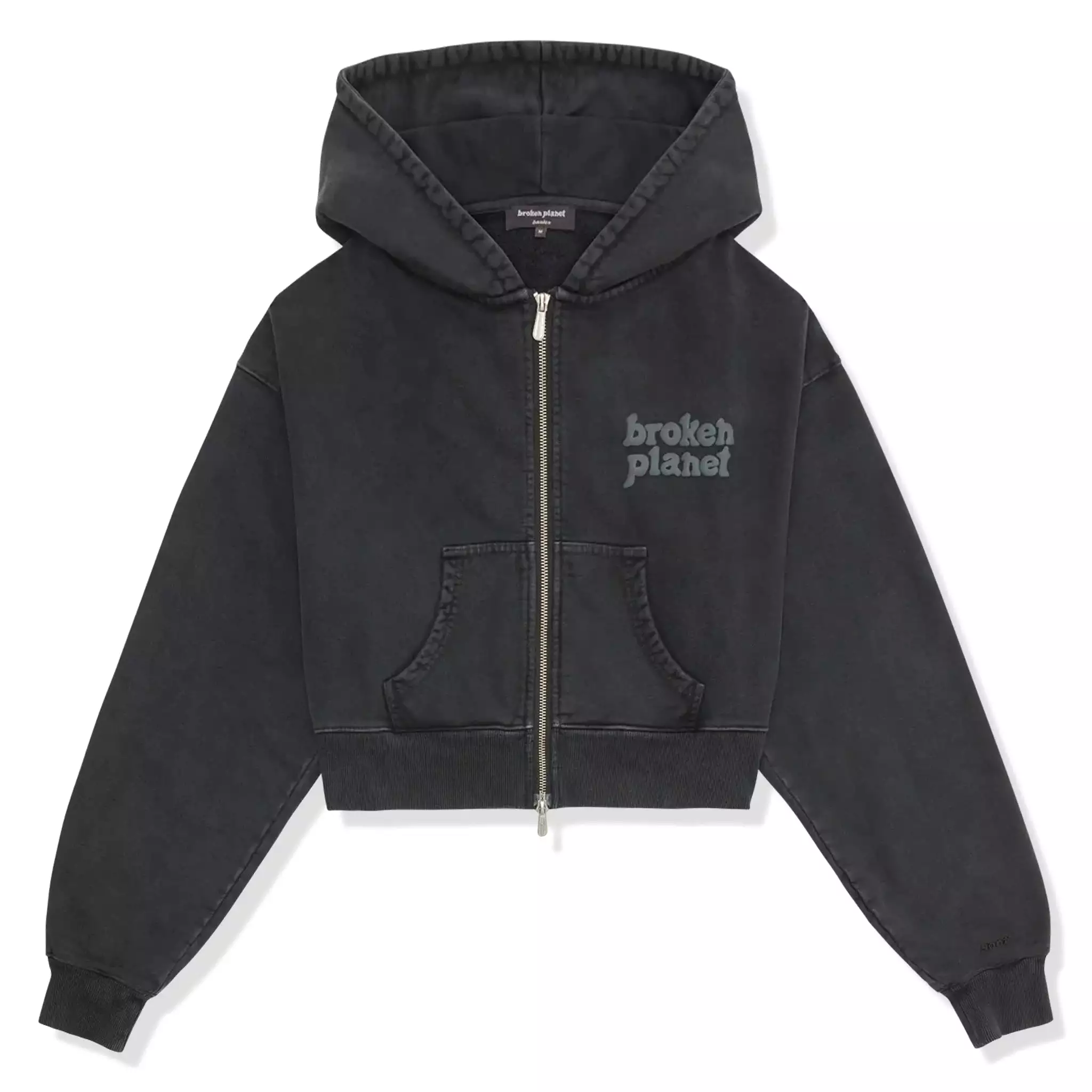 Broken Planet Basics Washed Soot Black Cropped Zip-Up Hoodie