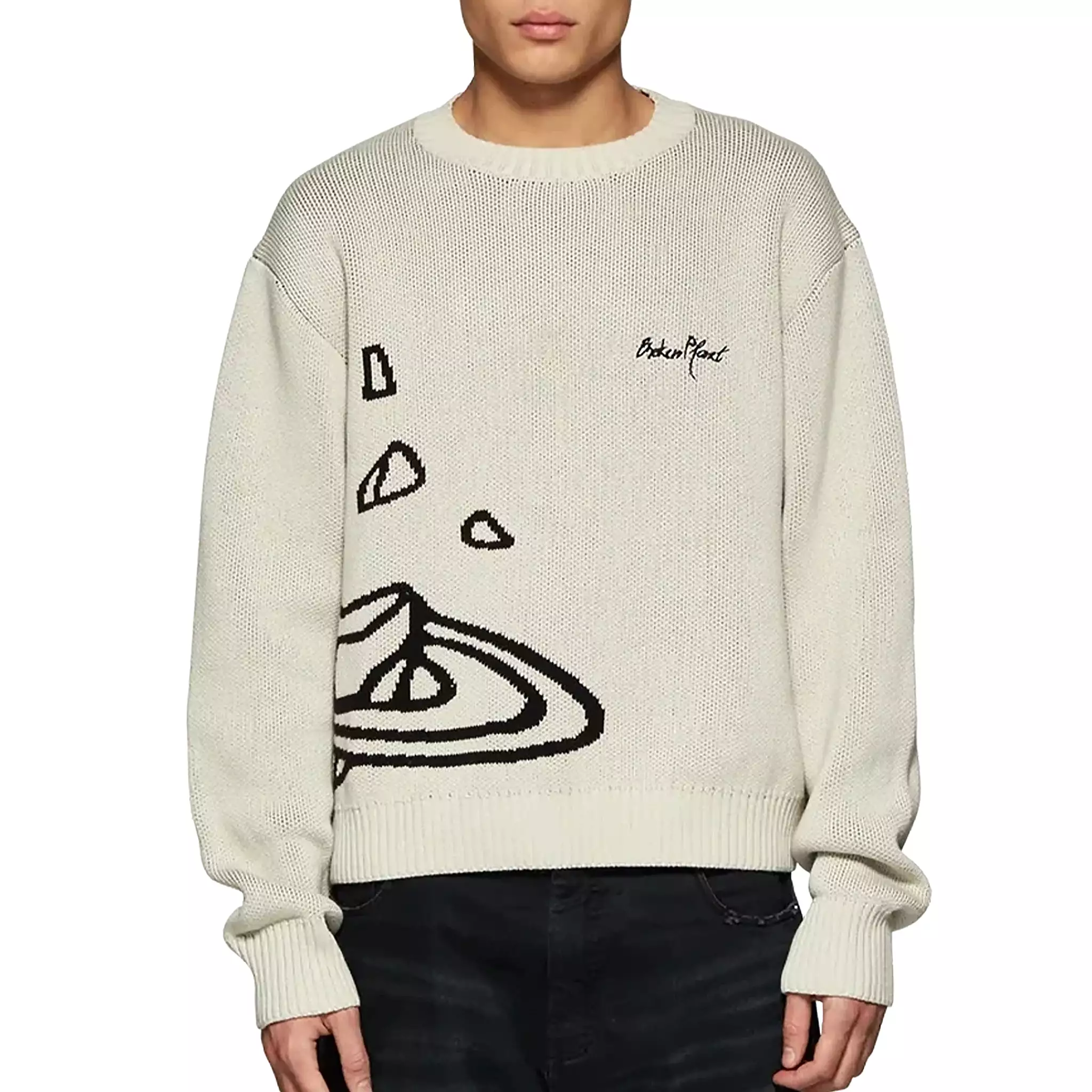 Broken Planet Bone White Planet Knit Sweatshirt