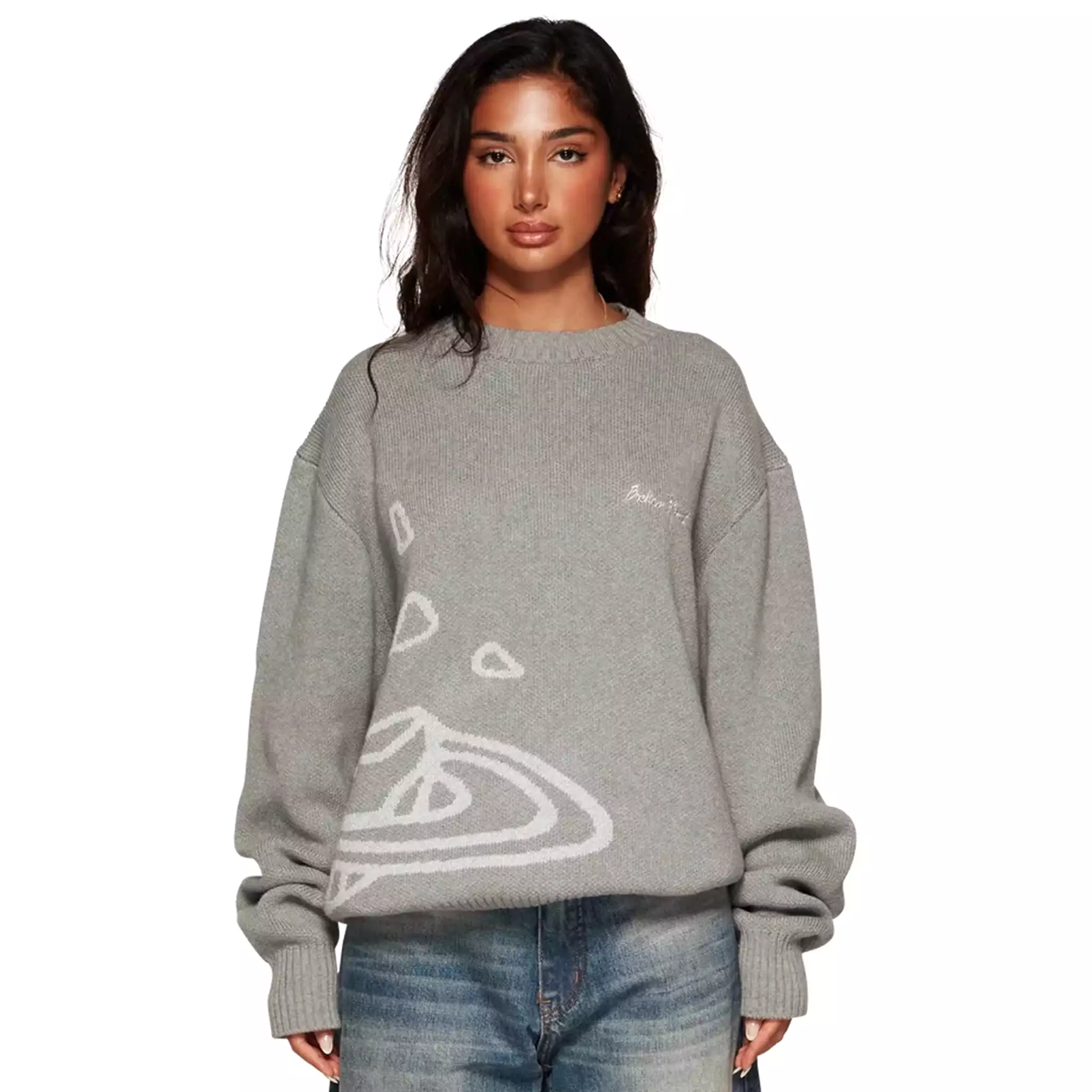 Broken Planet Heather Grey Planet Knit Sweatshirt