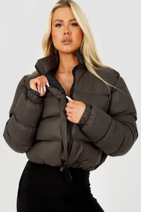 Brown Cropped Puffer Jacket