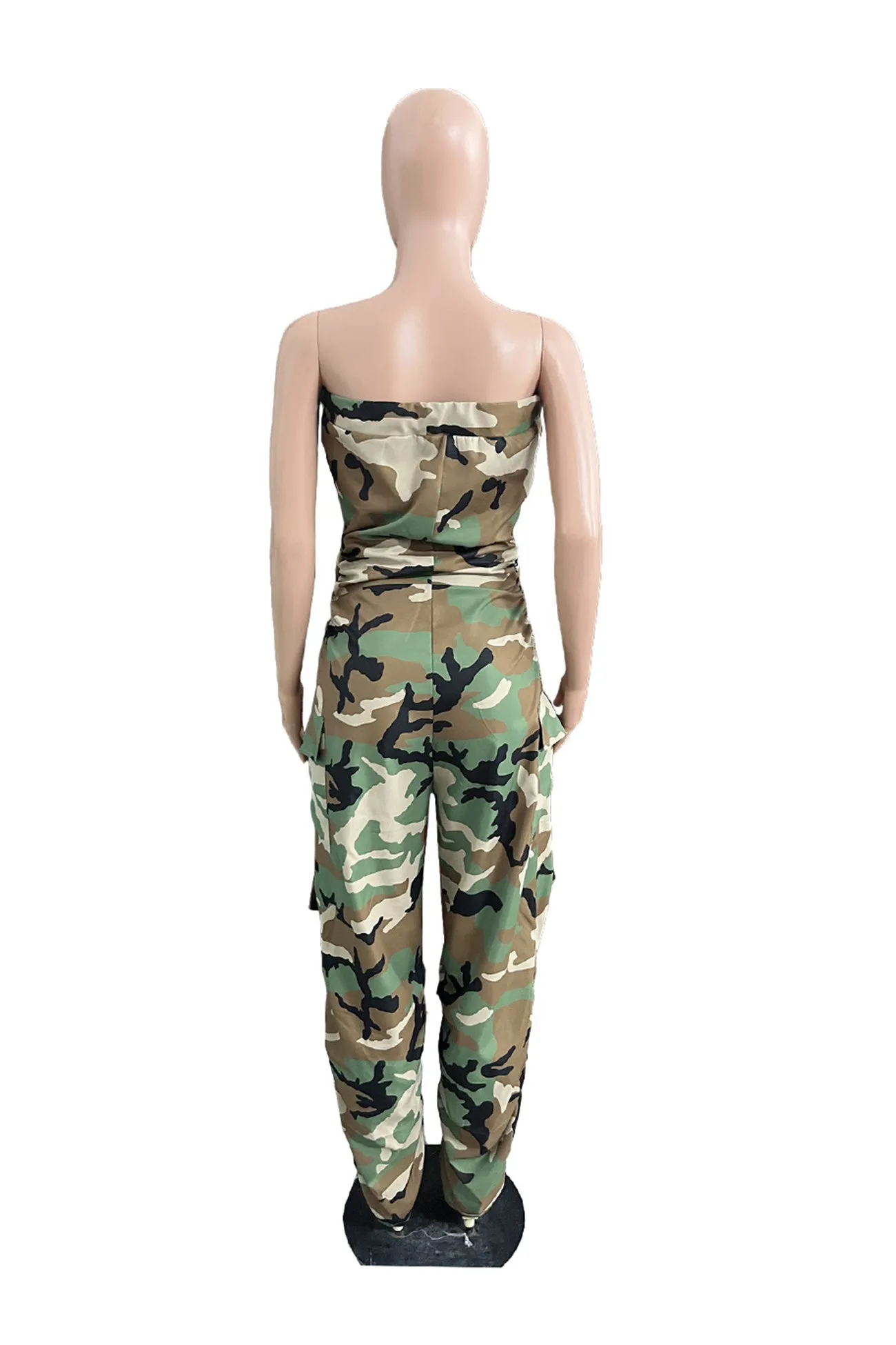 Camouflage Single-breasted Strapless Jumpsuits