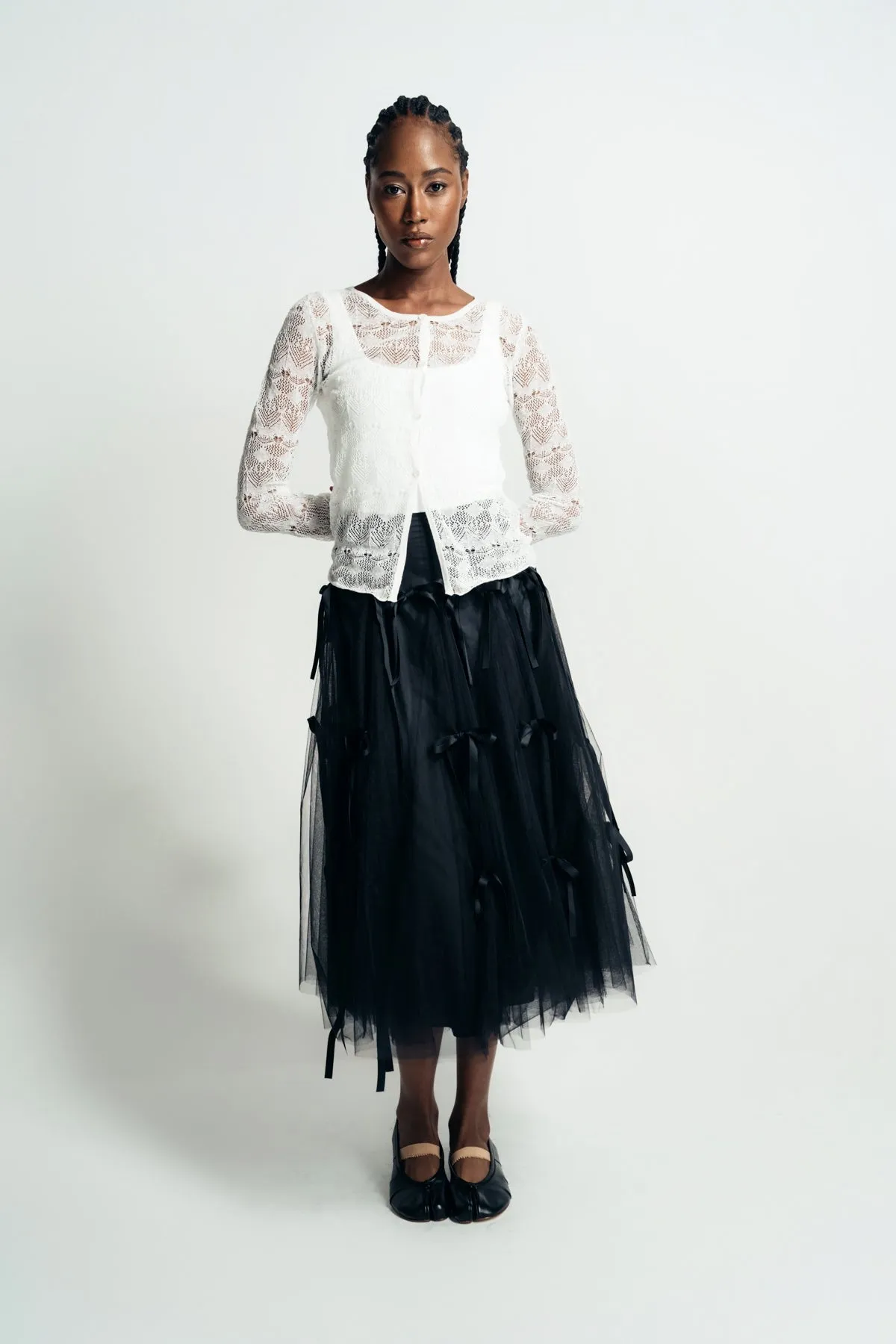 CAROLINE HU | TULLE BOWKNOT MIDI SKIRT