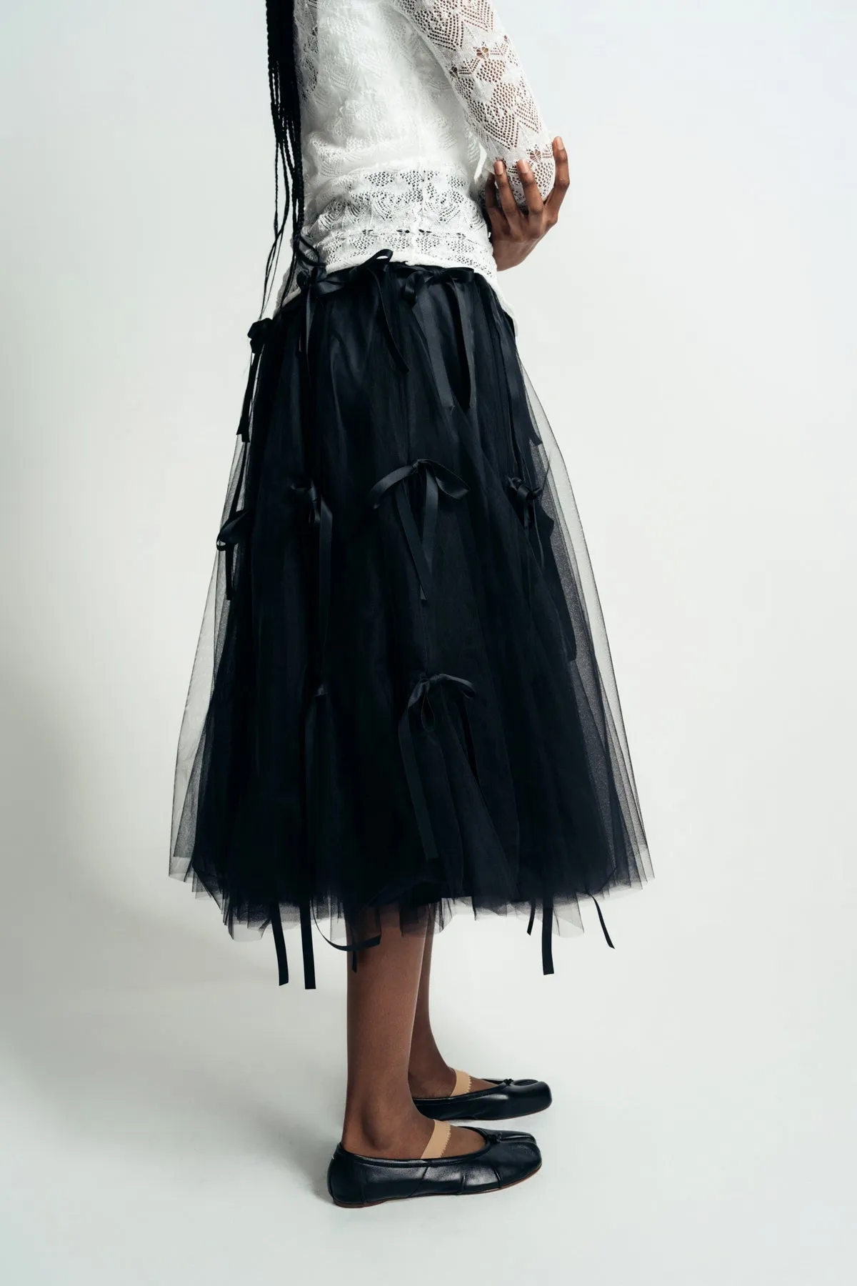 CAROLINE HU | TULLE BOWKNOT MIDI SKIRT