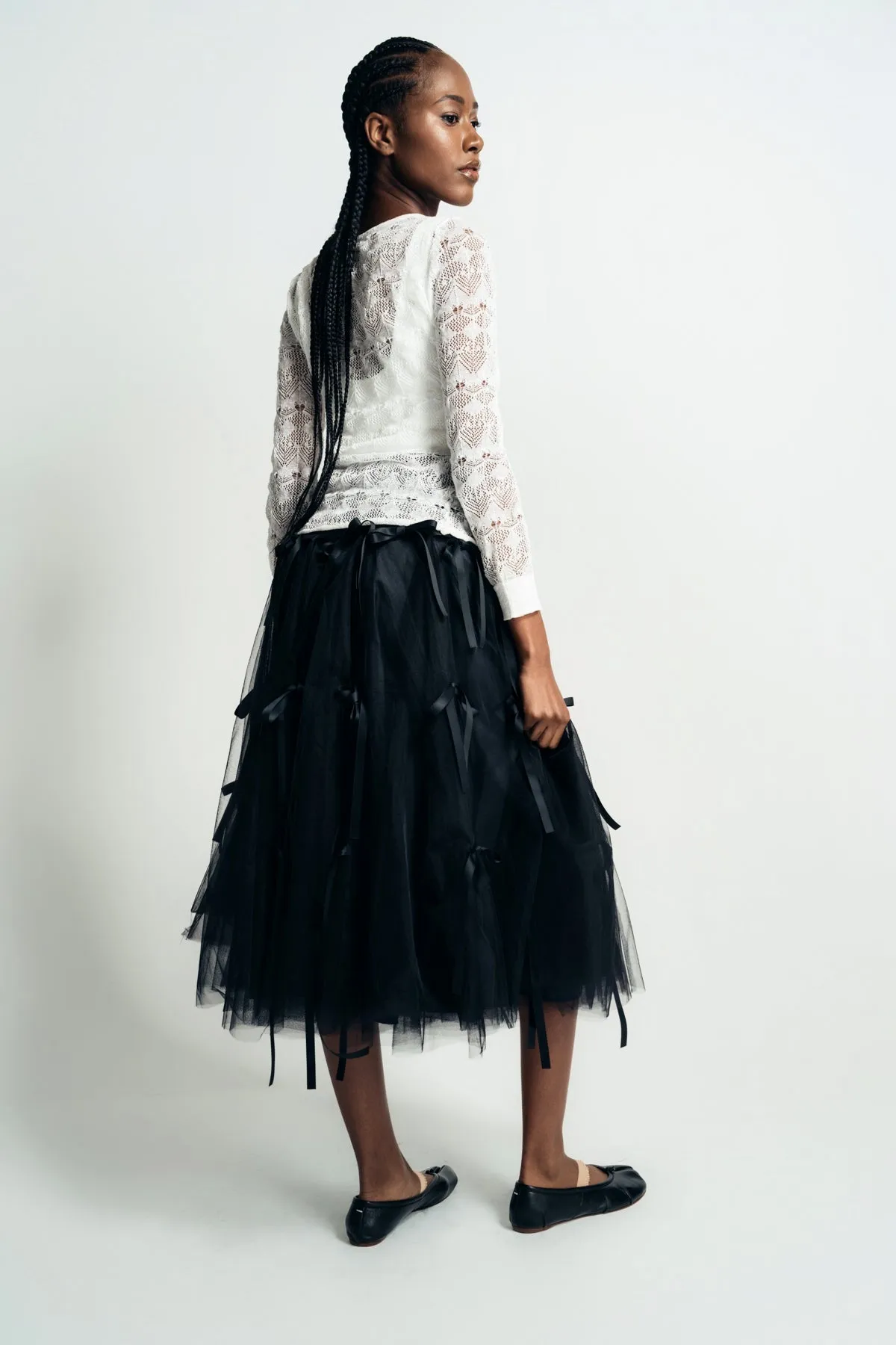 CAROLINE HU | TULLE BOWKNOT MIDI SKIRT