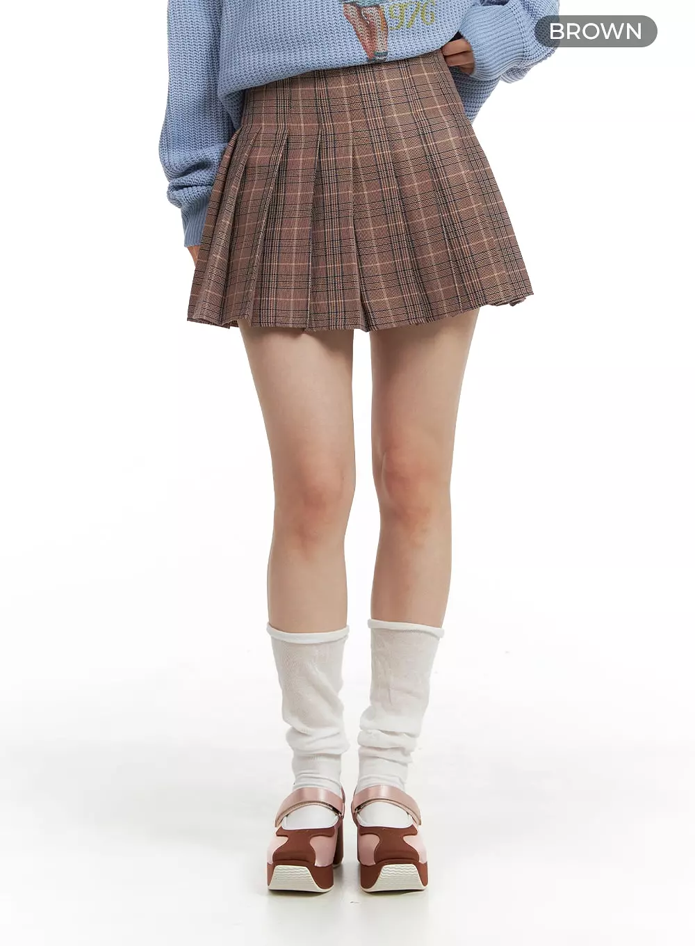 Check Pleated Mini Skirt OM408