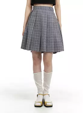 Checkered Pleated Midi Skirt OM421