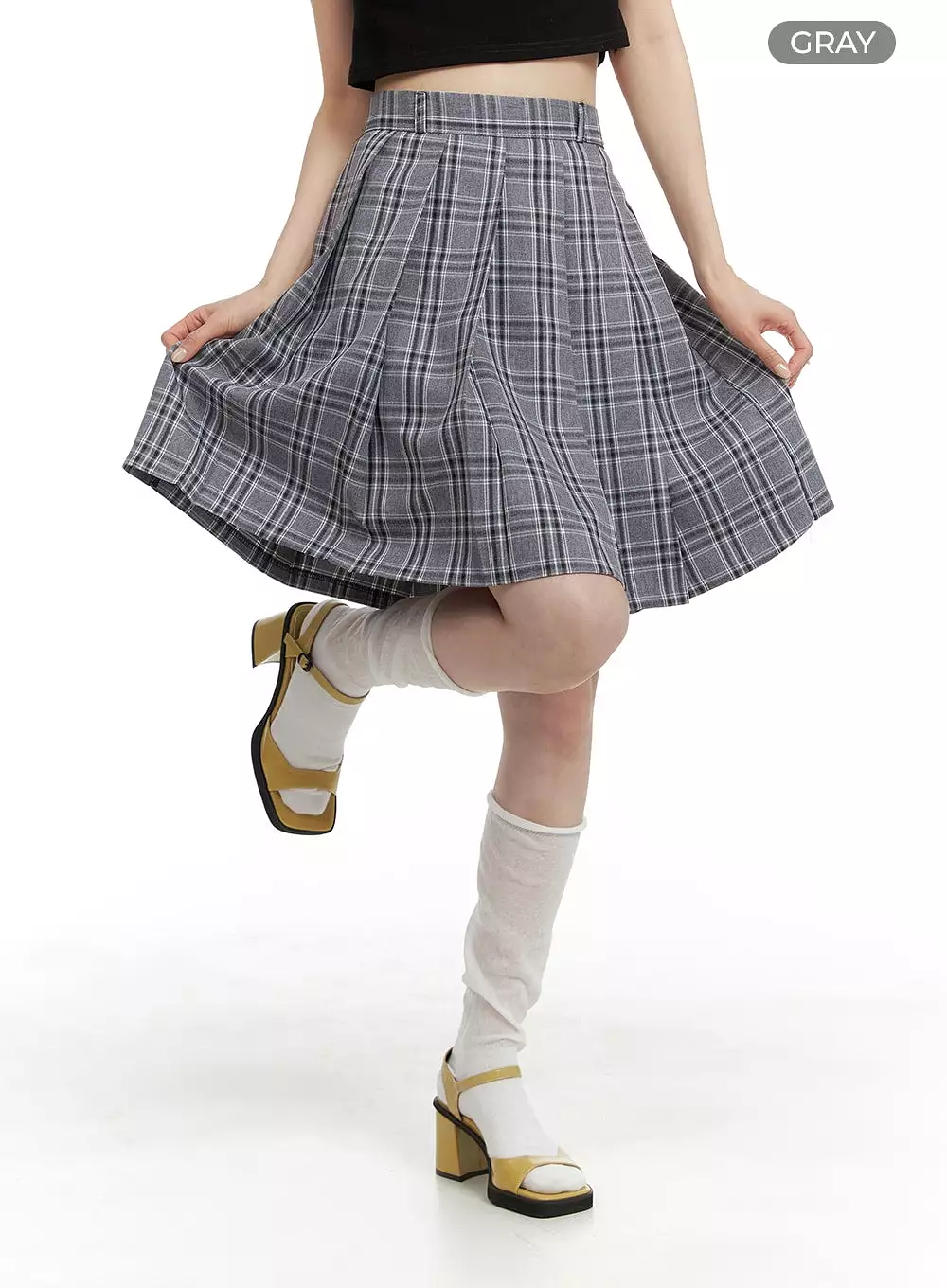 Checkered Pleated Midi Skirt OM421