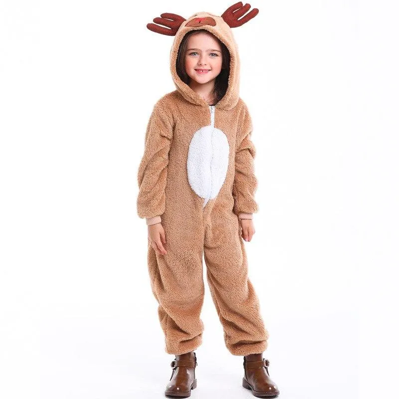 Christmas clothes Children jumpsuits Onesie Cartoon elk Animals Kids One Piece Cosplay costume Child Festivals Party Nightclothe