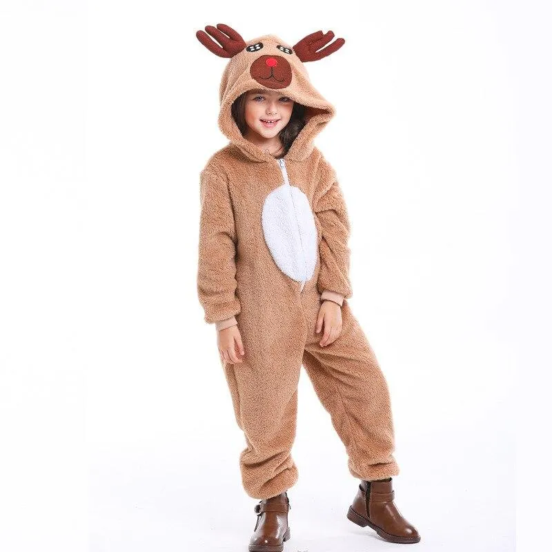 Christmas clothes Children jumpsuits Onesie Cartoon elk Animals Kids One Piece Cosplay costume Child Festivals Party Nightclothe