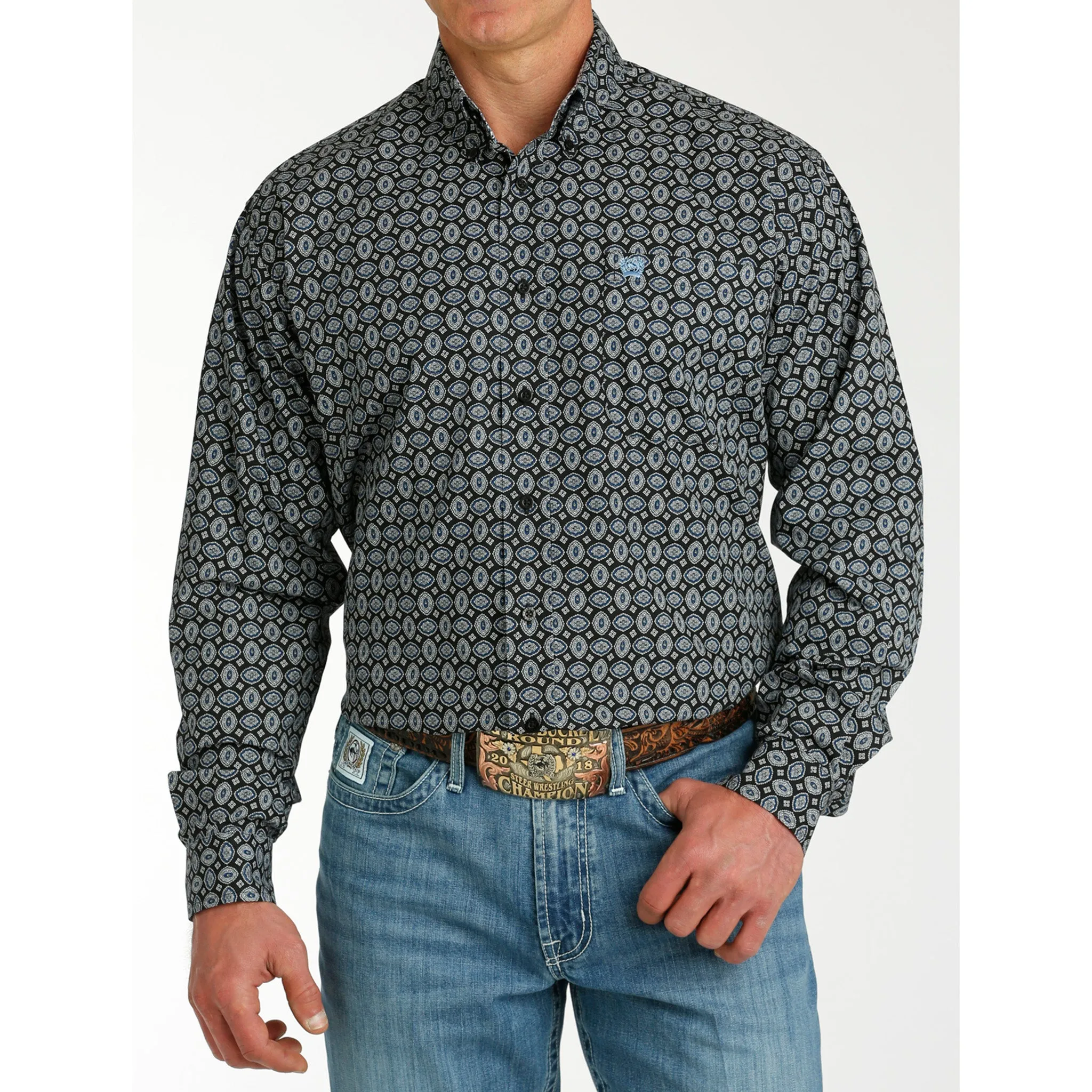 Cinch Men's Black & Blue Geo Print Long Sleeve